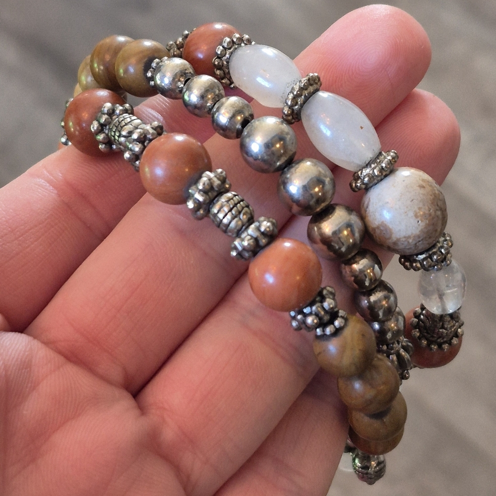 Handmade Multi-Color Earth Tone Boho Beaded Wrap Bracelet - Picture 2 of 6